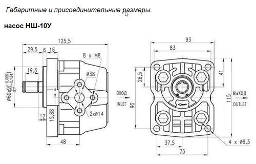 агрегат НШ10 с электродвигателем, размеры